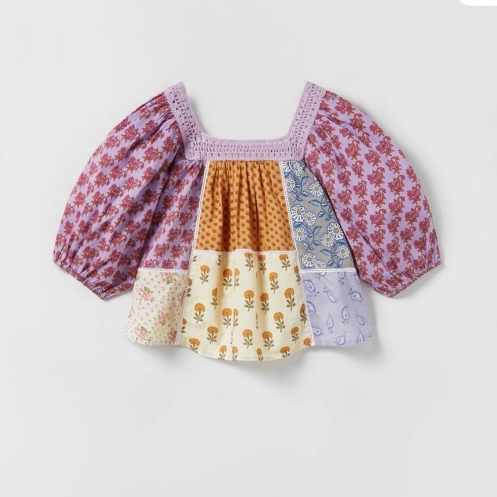 Zara Girls Crochet Patchwork Blouse size 9 years